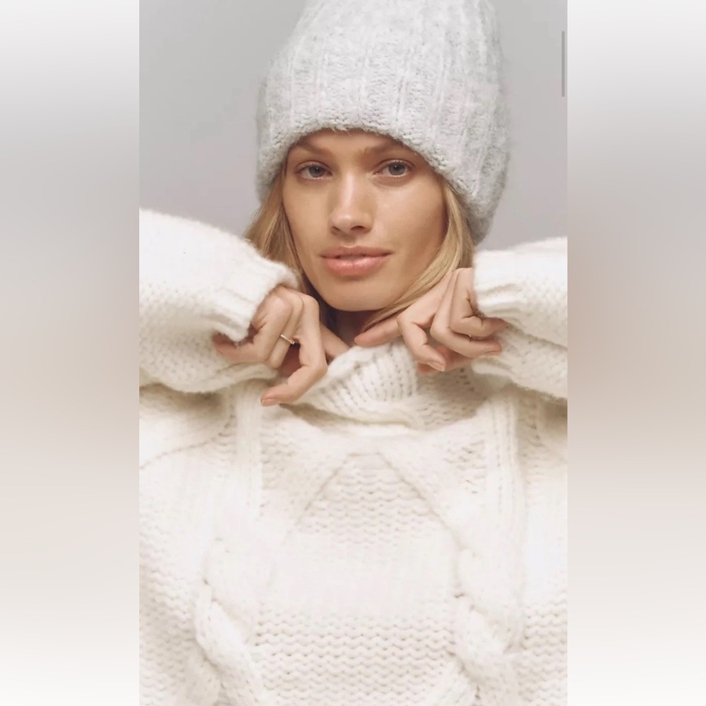 Anthropologie Maeve Relaxed Mock Neck Cable Knit Sweater Wool Ivory - Picture 4 of 7